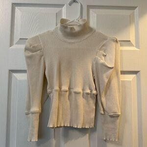 Cream Ribbed Turtleneck Sweater